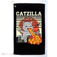 Funny Catzilla Kawaii Cat Kitten Lover Japanese Sunset Golf Towel thumb 0