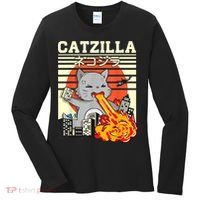 Funny Catzilla Kawaii Cat Kitten Lover Japanese Sunset Women's Long Sleeve Shirt thumb 0
