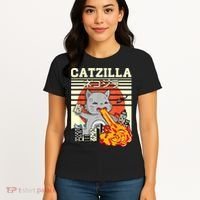 Funny Catzilla Kawaii Cat Kitten Lover Japanese Sunset Women's T-Shirt thumb 4