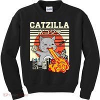 Funny Catzilla Kawaii Cat Kitten Lover Japanese Sunset Kids Sweatshirt thumb 0