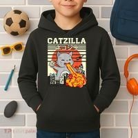 Funny Catzilla Kawaii Cat Kitten Lover Japanese Sunset Kids Hoodie thumb 2