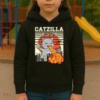 Funny Catzilla Kawaii Cat Kitten Lover Japanese Sunset Kids Hoodie thumb 3