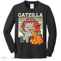 Funny Catzilla Kawaii Cat Kitten Lover Japanese Sunset Kids Long Sleeve Shirt thumb 0