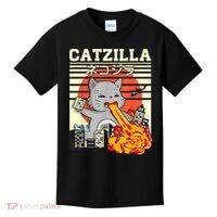Funny Catzilla Kawaii Cat Kitten Lover Japanese Sunset Kids T-Shirt thumb 0