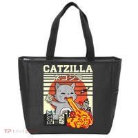 Funny Catzilla Kawaii Cat Kitten Lover Japanese Sunset Tote Bag thumb 0