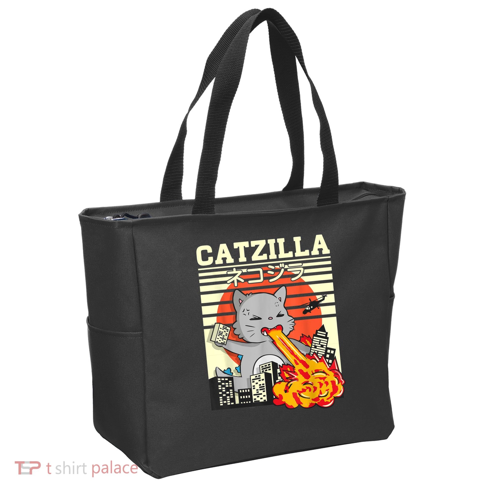 Funny Catzilla Kawaii Cat Kitten Lover Japanese Sunset Tote Bag