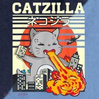 Funny Catzilla Kawaii Cat Kitten Lover Japanese Sunset Raglan Baseball Sleeve Shirt thumb 2