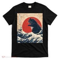 Funny Cat Kaiju Japanese Sunset Vintage Catzilla Great Wave T-Shirt thumb 0