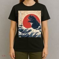 Funny Cat Kaiju Japanese Sunset Vintage Catzilla Great Wave T-Shirt thumb 4