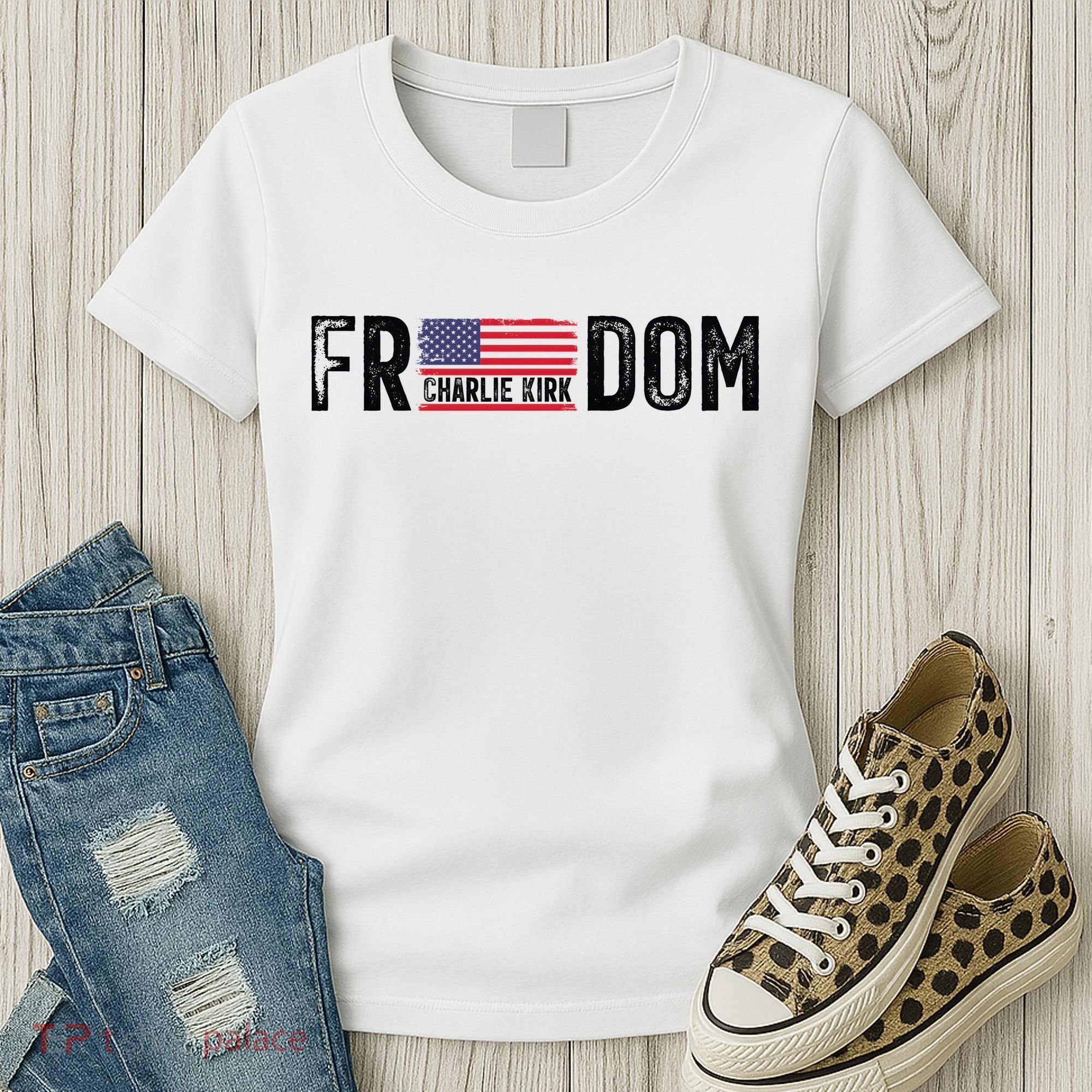 Freedom Charlie Kirk USA Flag Women's T-Shirt