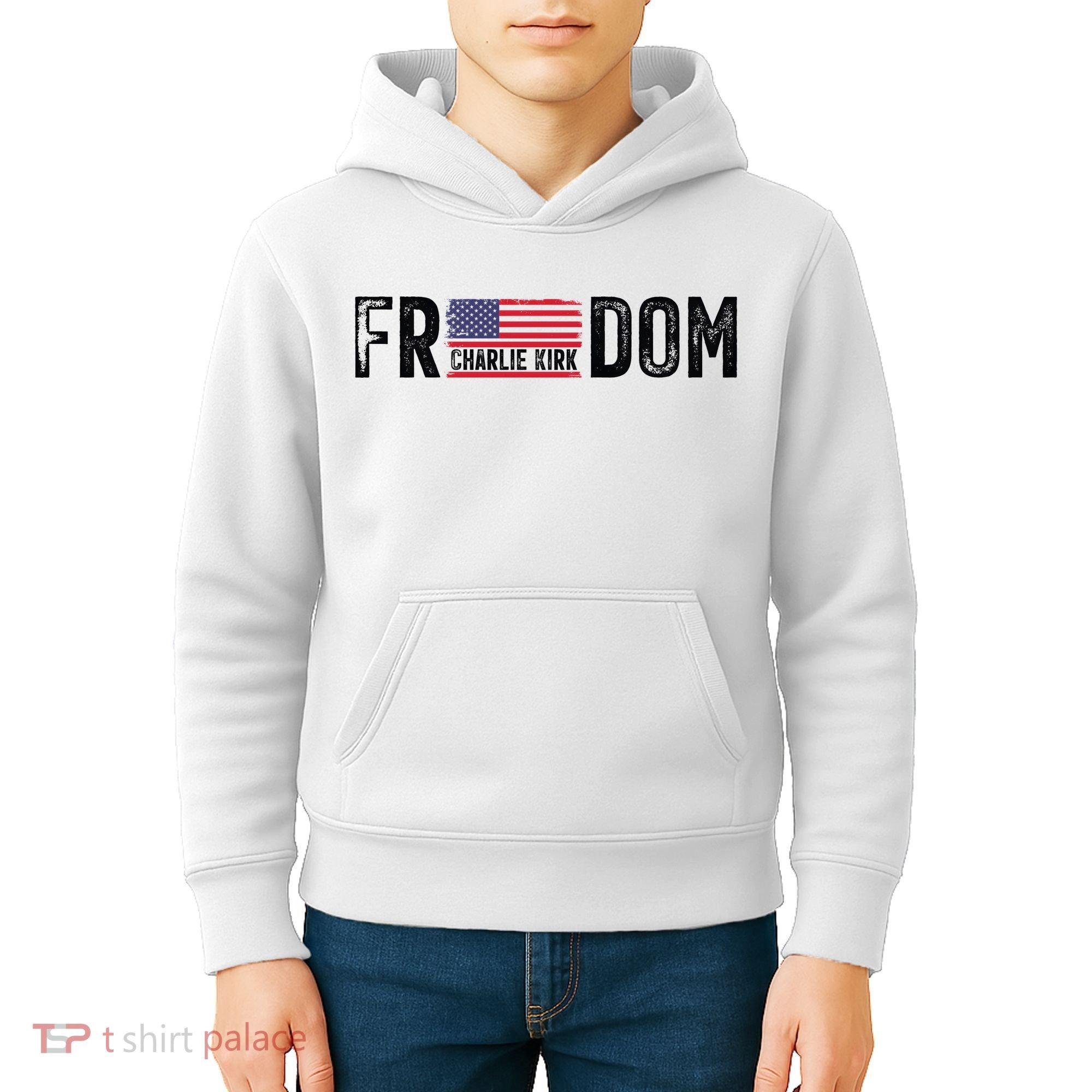 Freedom Charlie Kirk USA Flag Kids Hoodie