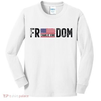 Freedom Charlie Kirk USA Flag Kids Long Sleeve Shirt