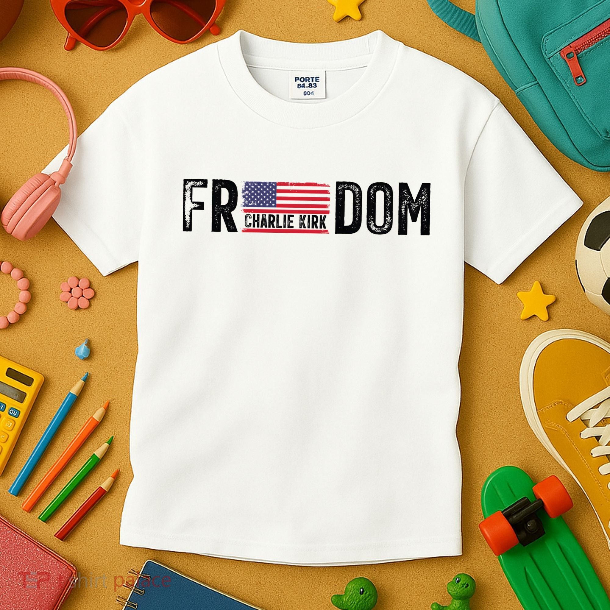 Freedom Charlie Kirk USA Flag Kids T-Shirt