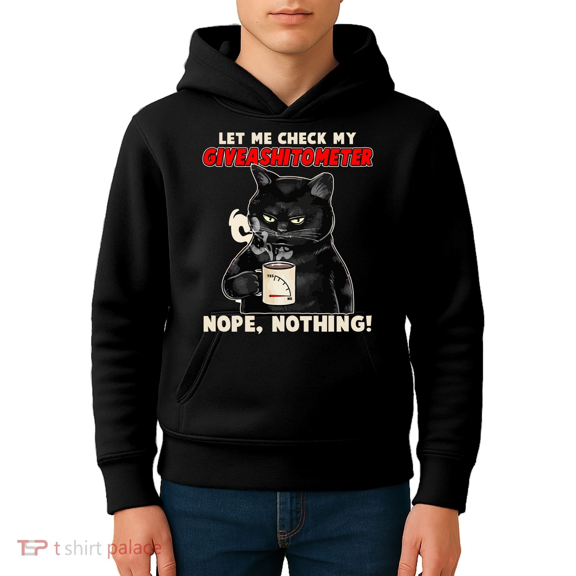 Funny Cat Let Me Check My GiveAShitOMeter Nope Nothing Kids Hoodie