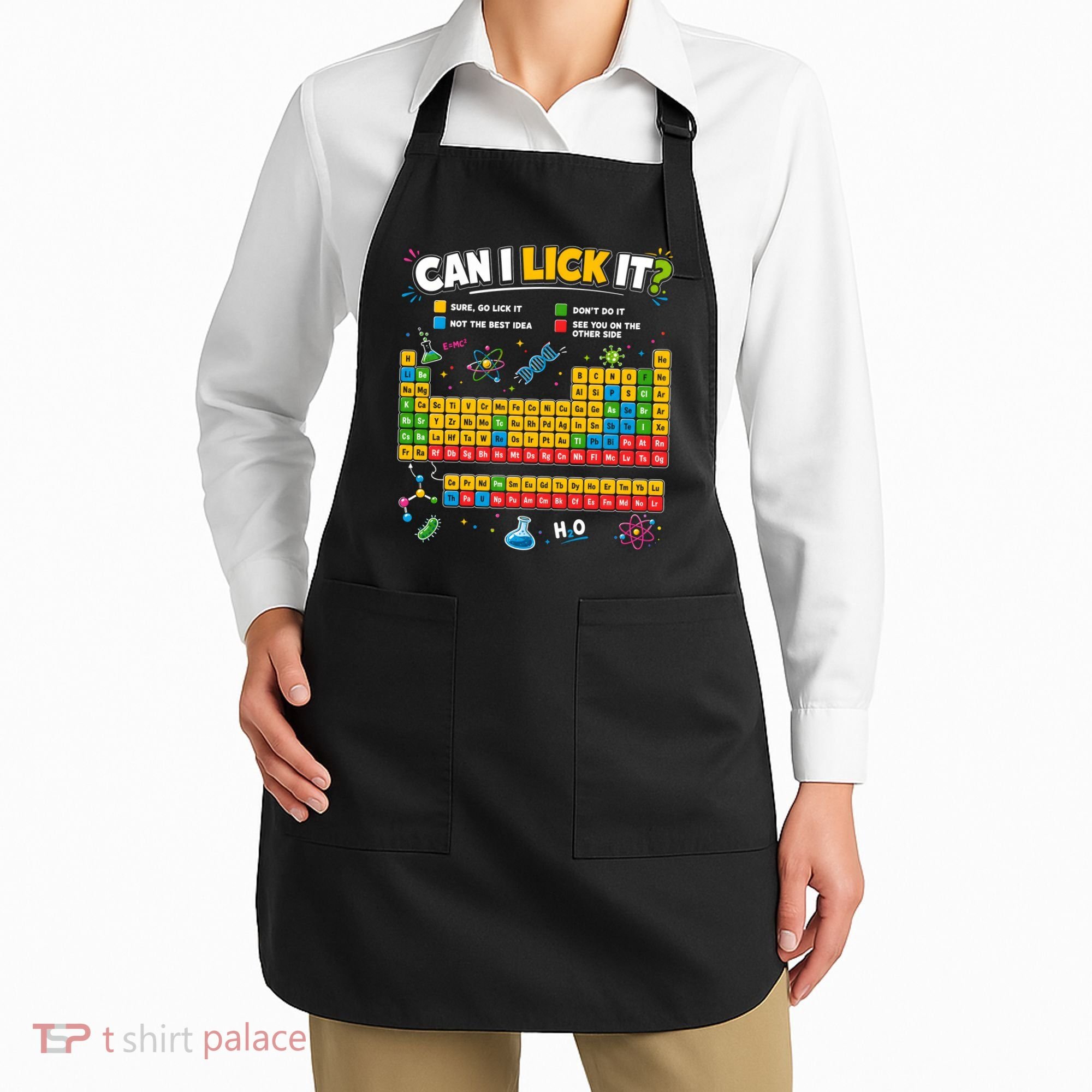 Funny Can Lick It Science Theme Periodic Table Humor Apron