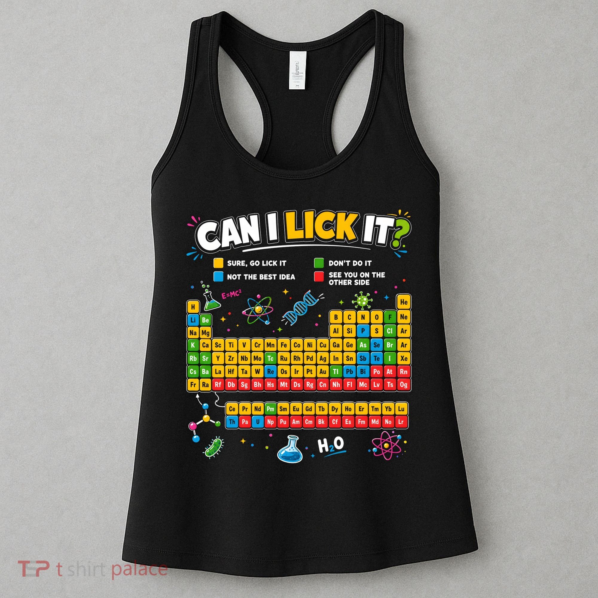 Funny Can Lick It Science Theme Periodic Table Humor Women's Tank Top