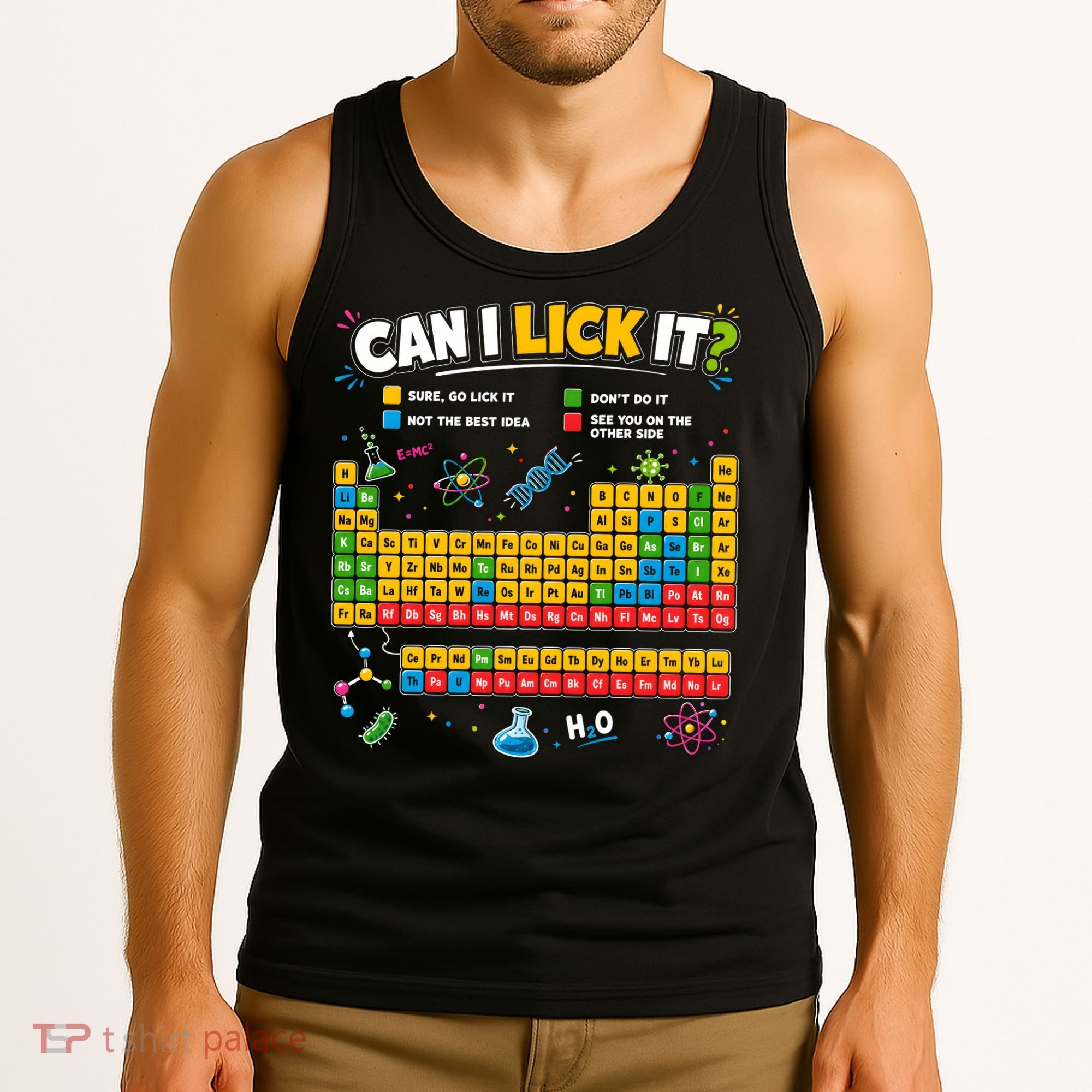 Funny Can Lick It Science Theme Periodic Table Humor Tank Top