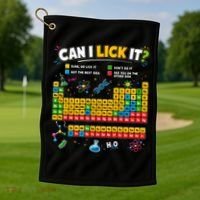 Funny Can Lick It Science Theme Periodic Table Humor Golf Towel thumb 1