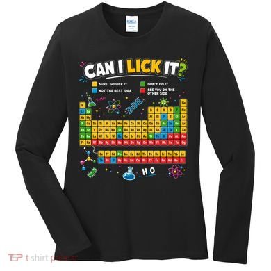 Funny Can Lick It Science Theme Periodic Table Humor Women's Long Sleeve Shirt