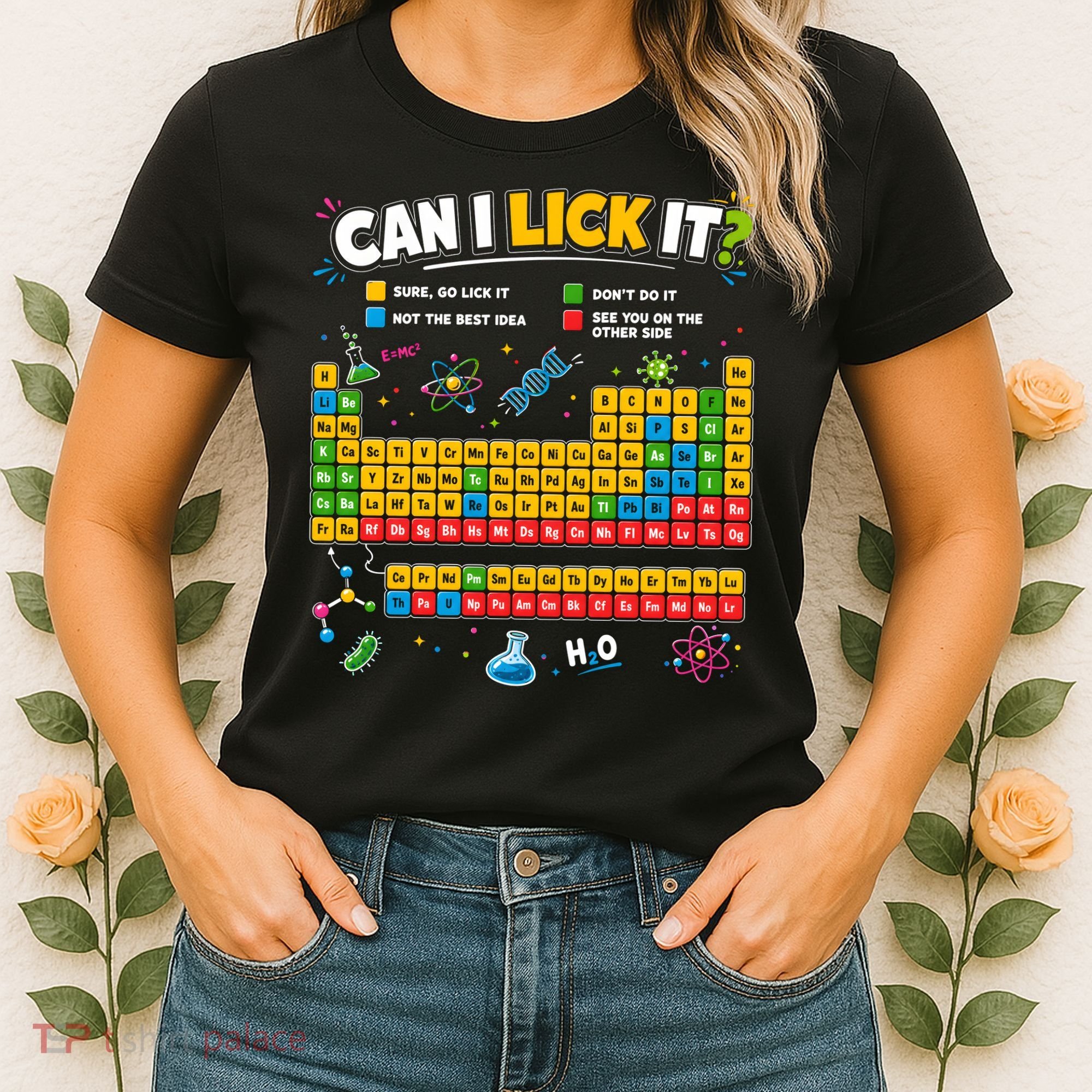 Funny Can Lick It Science Theme Periodic Table Humor Women's T-Shirt