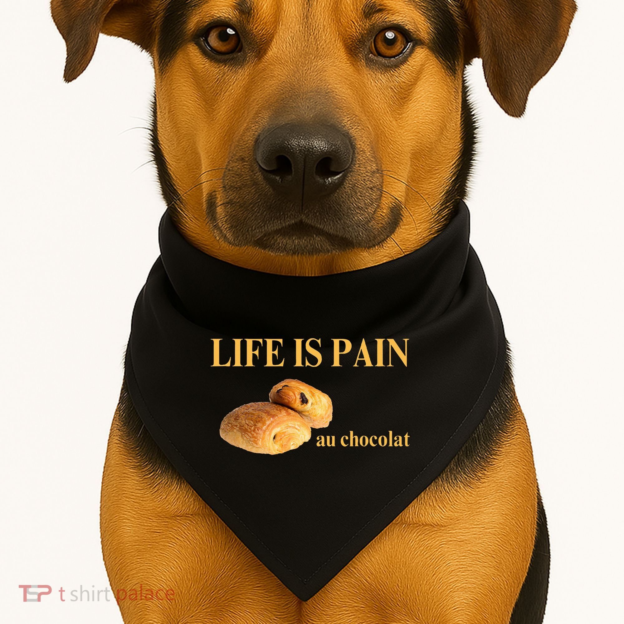 French Chocolatine Life Is Pain Au Chocolat USA-Made Doggie Bandana