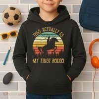 Funny Country Life Howdy This Actually Is My First Rodeo Kids Hoodie thumb 2