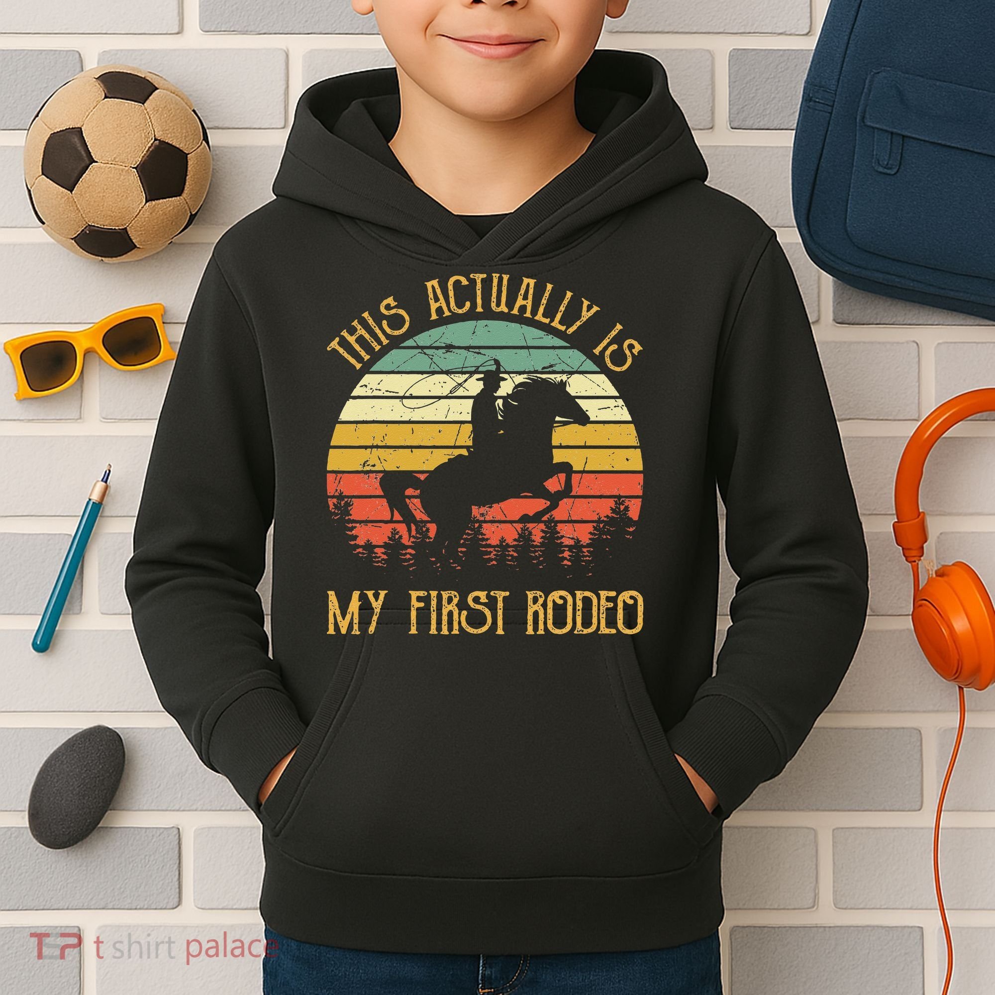 Funny Country Life Howdy This Actually Is My First Rodeo Kids Hoodie