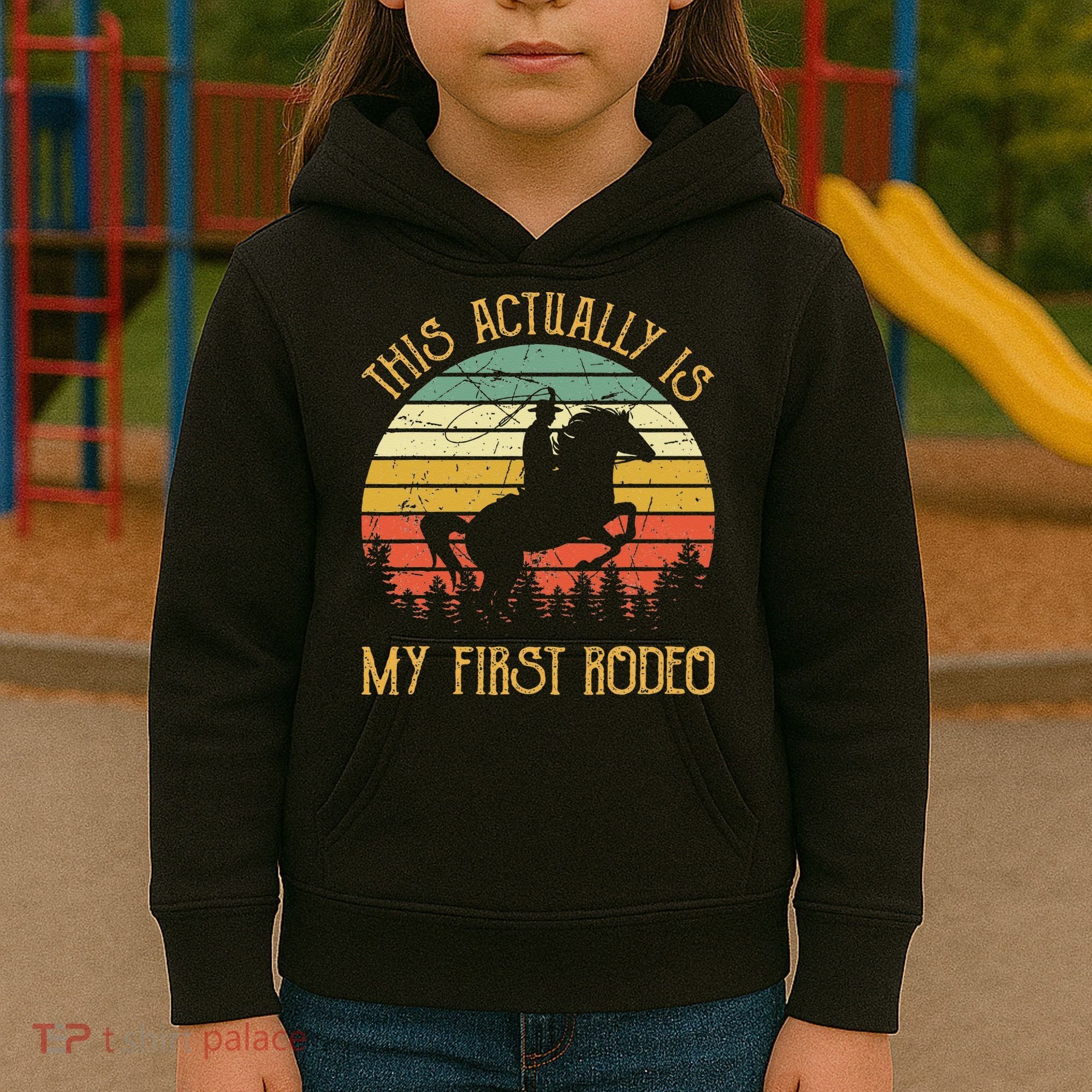 Funny Country Life Howdy This Actually Is My First Rodeo Kids Hoodie