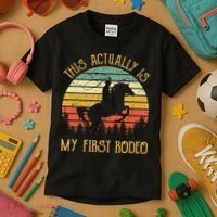 Funny Country Life Howdy This Actually Is My First Rodeo Kids T-Shirt thumb 3