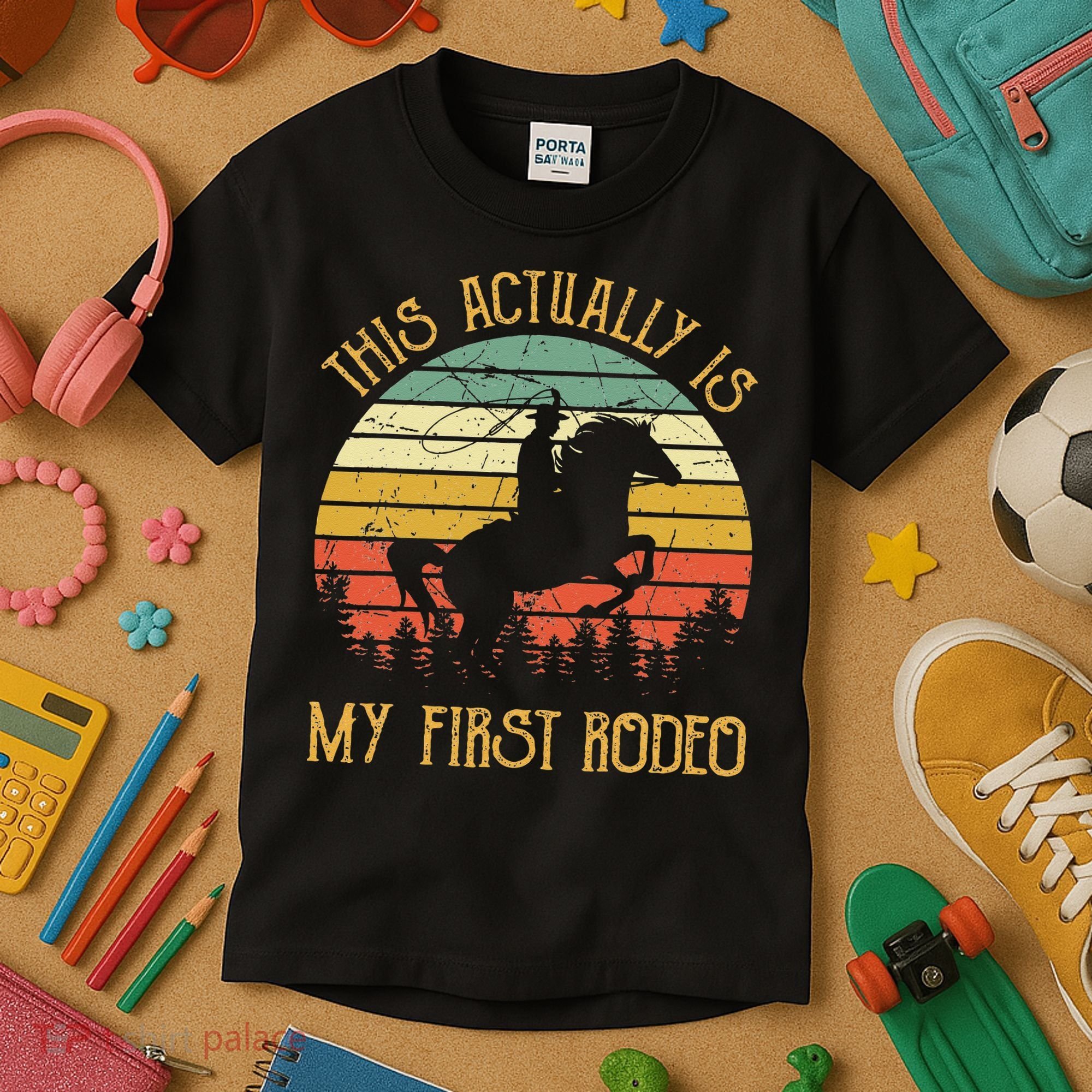 Funny Country Life Howdy This Actually Is My First Rodeo Kids T-Shirt