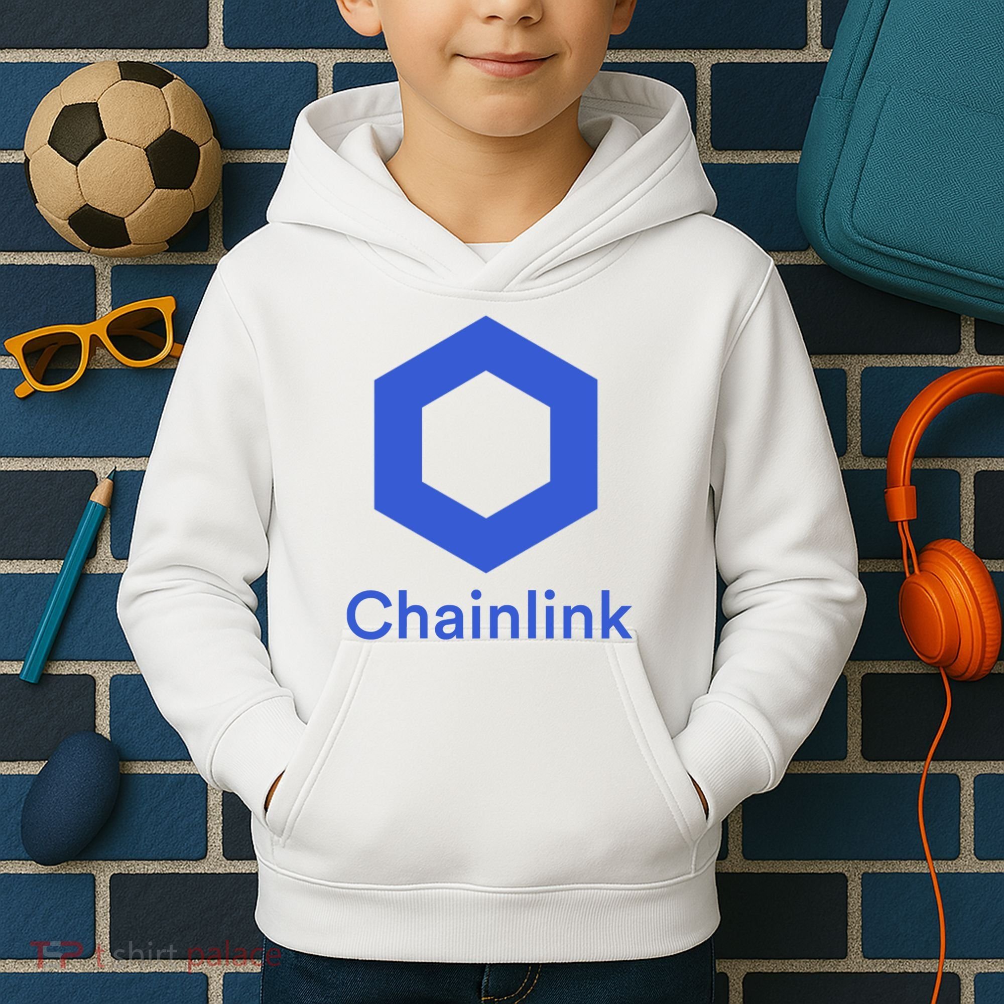 Funny Chainlink LINK Chainlink Blue Funny Chainlink Crypto Chainlink Merch Kids Hoodie