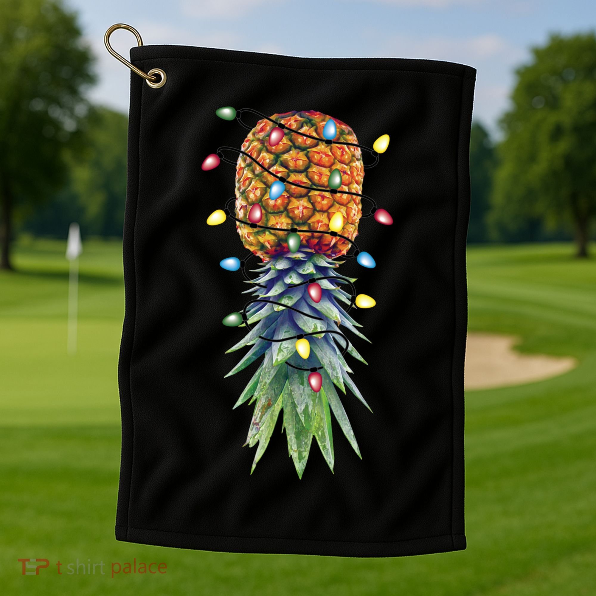 Funny Christmas Lights Upside Down Pineapple Swinger Funny Gift Golf Towel