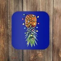 Funny Christmas Lights Upside Down Pineapple Swinger Funny Gift Coaster thumb 0