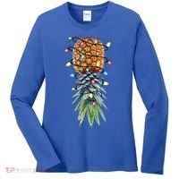 Funny Christmas Lights Upside Down Pineapple Swinger Funny Gift Women's Long Sleeve Shirt thumb 0