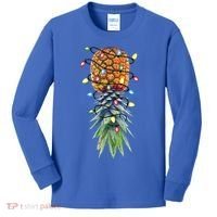 Funny Christmas Lights Upside Down Pineapple Swinger Funny Gift Kids Long Sleeve Shirt thumb 0