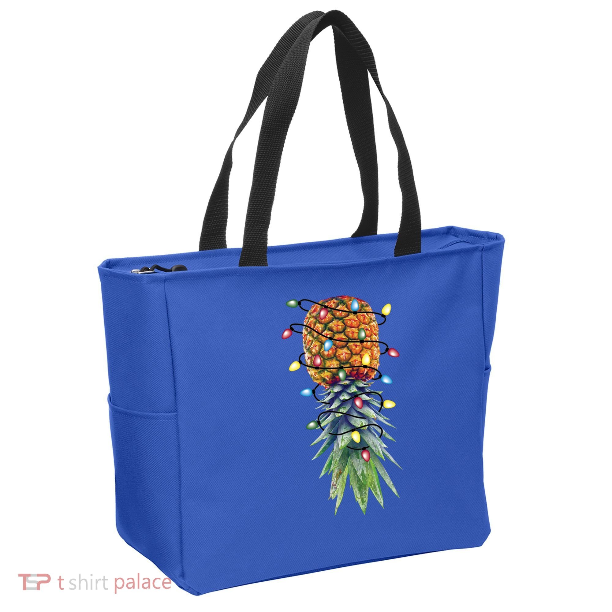 Funny Christmas Lights Upside Down Pineapple Swinger Funny Gift Tote Bag