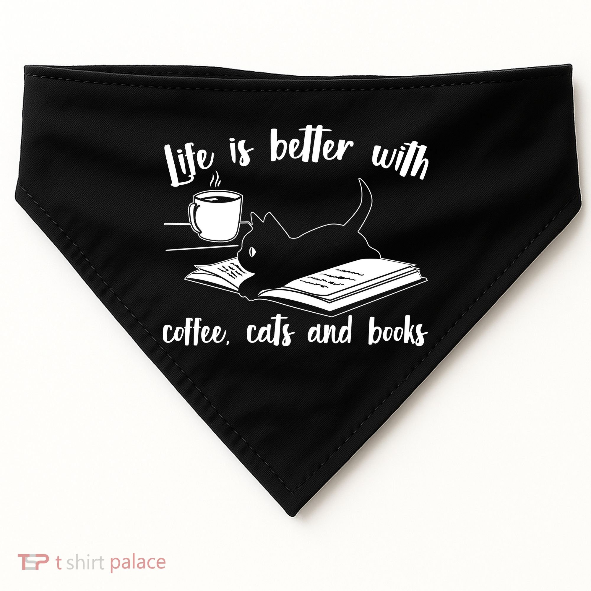 Funny Cute Life Is Better With Coffee Cats And Books USA-Made Doggie Bandana