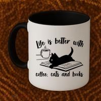 Funny Cute Life Is Better With Coffee Cats And Books Coffee Mug thumb 2