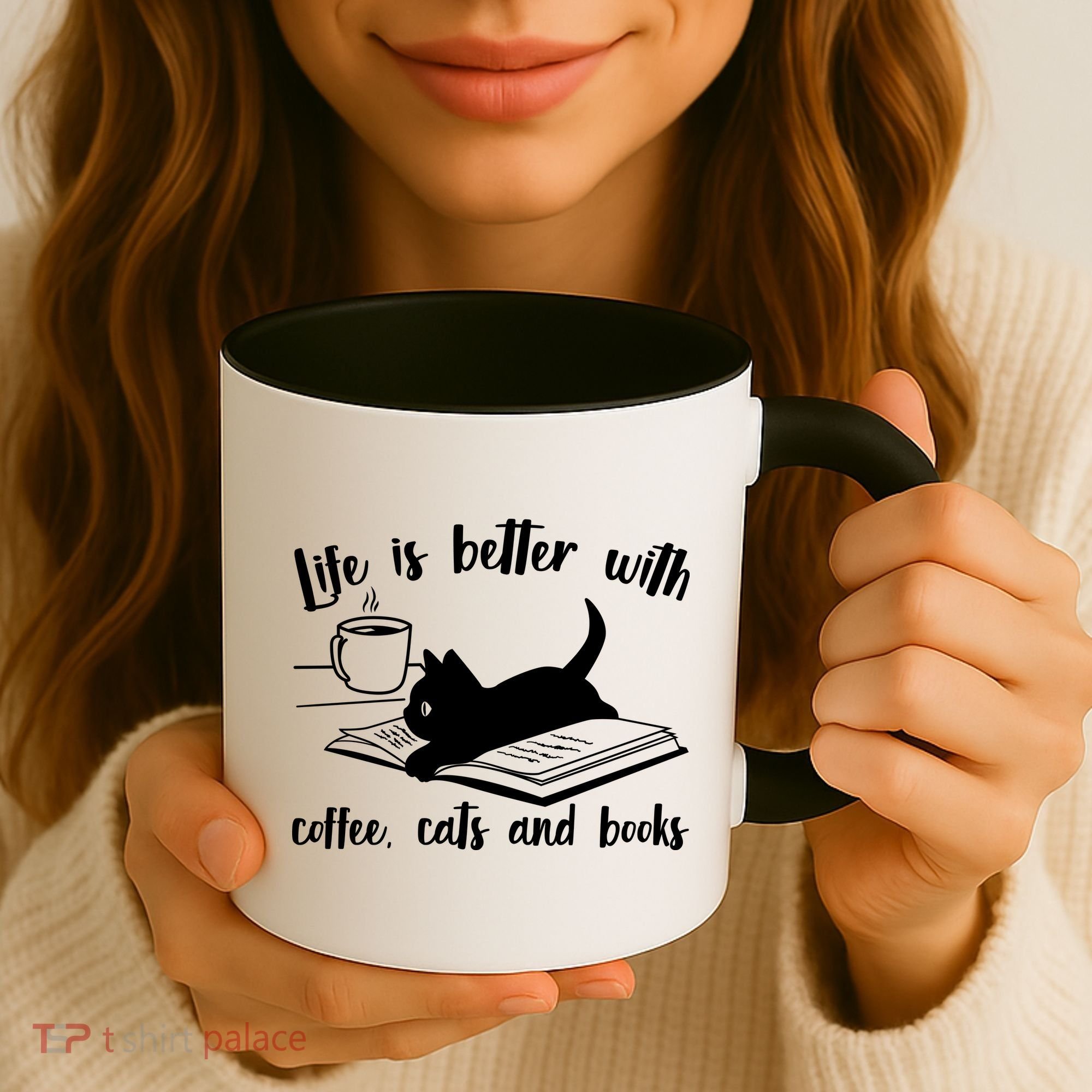 Funny Cute Life Is Better With Coffee Cats And Books Coffee Mug