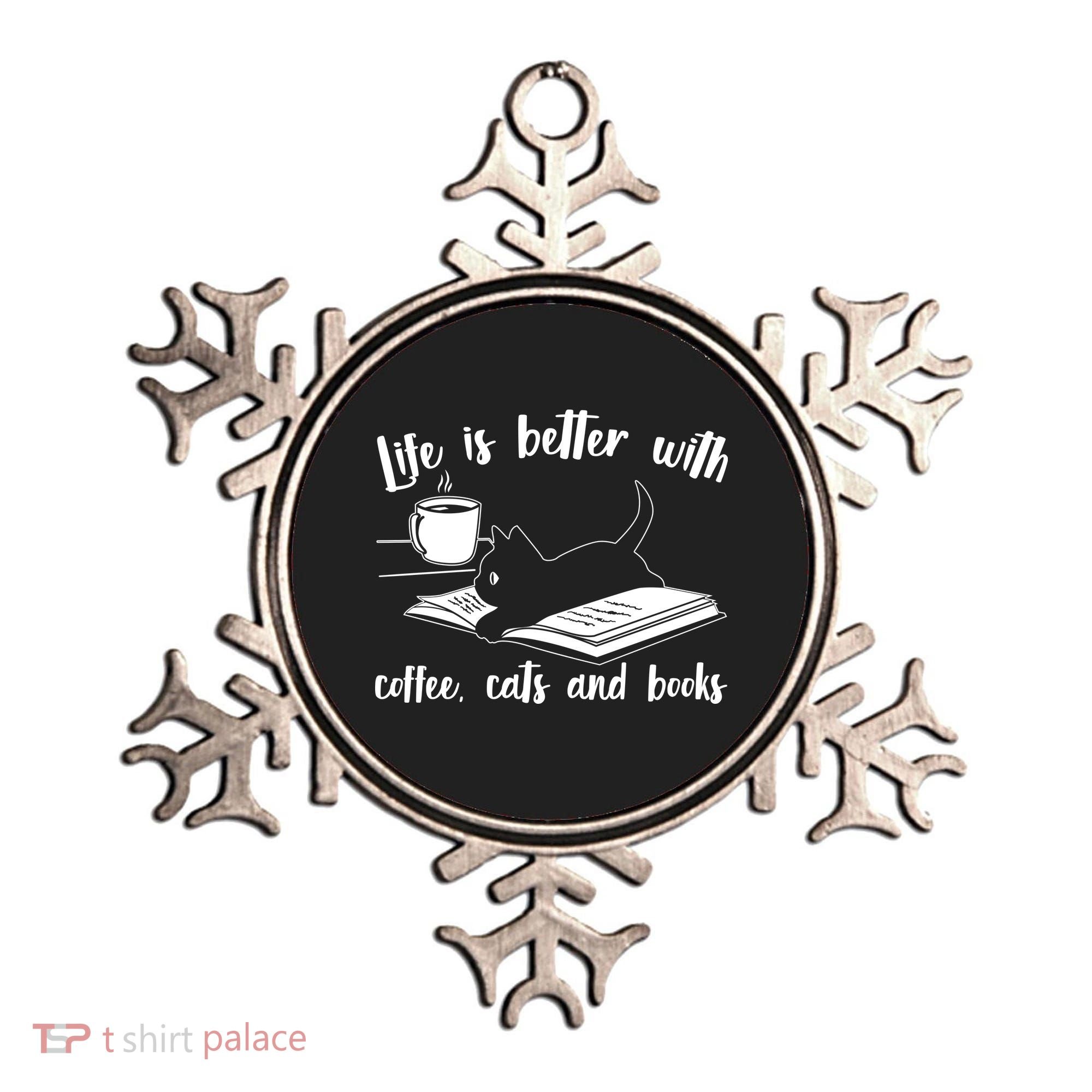 Funny Cute Life Is Better With Coffee Cats And Books Ornament