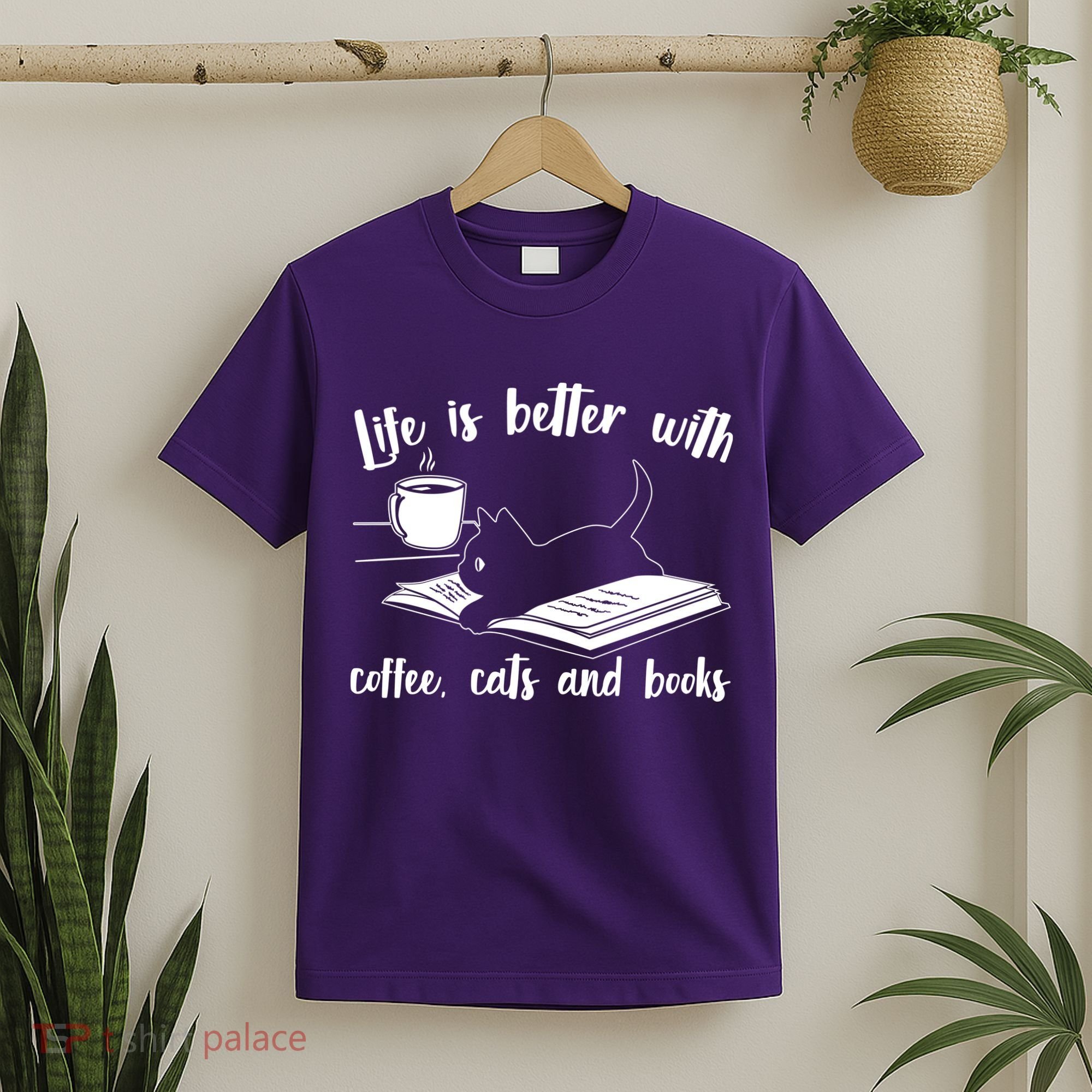 Funny Cute Life Is Better With Coffee Cats And Books T-Shirt