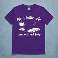 Funny Cute Life Is Better With Coffee Cats And Books T-Shirt thumb 5