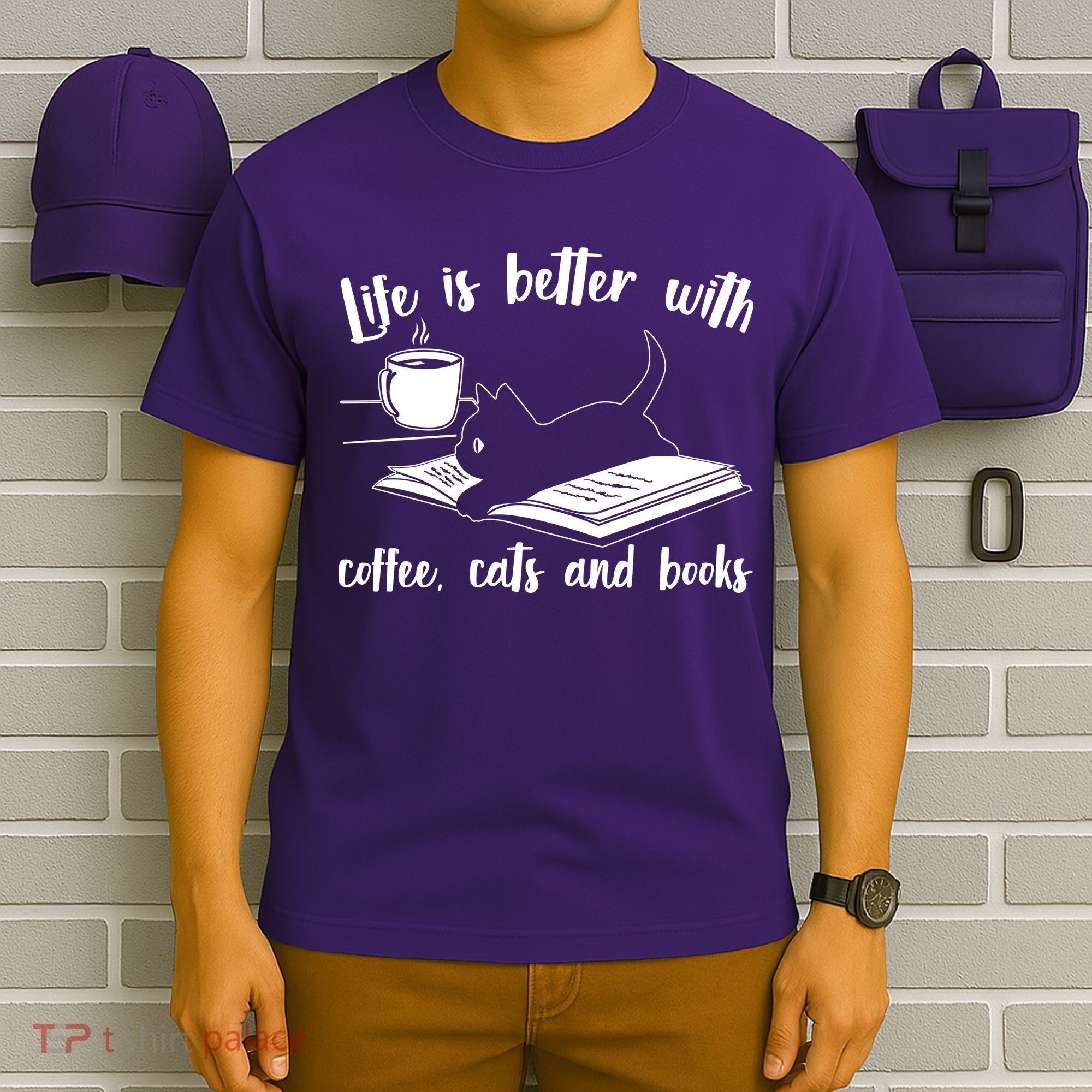 Funny Cute Life Is Better With Coffee Cats And Books T-Shirt