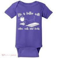 Funny Cute Life Is Better With Coffee Cats And Books Baby Bodysuit thumb 0
