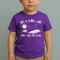 Funny Cute Life Is Better With Coffee Cats And Books Toddler T-Shirt thumb 2