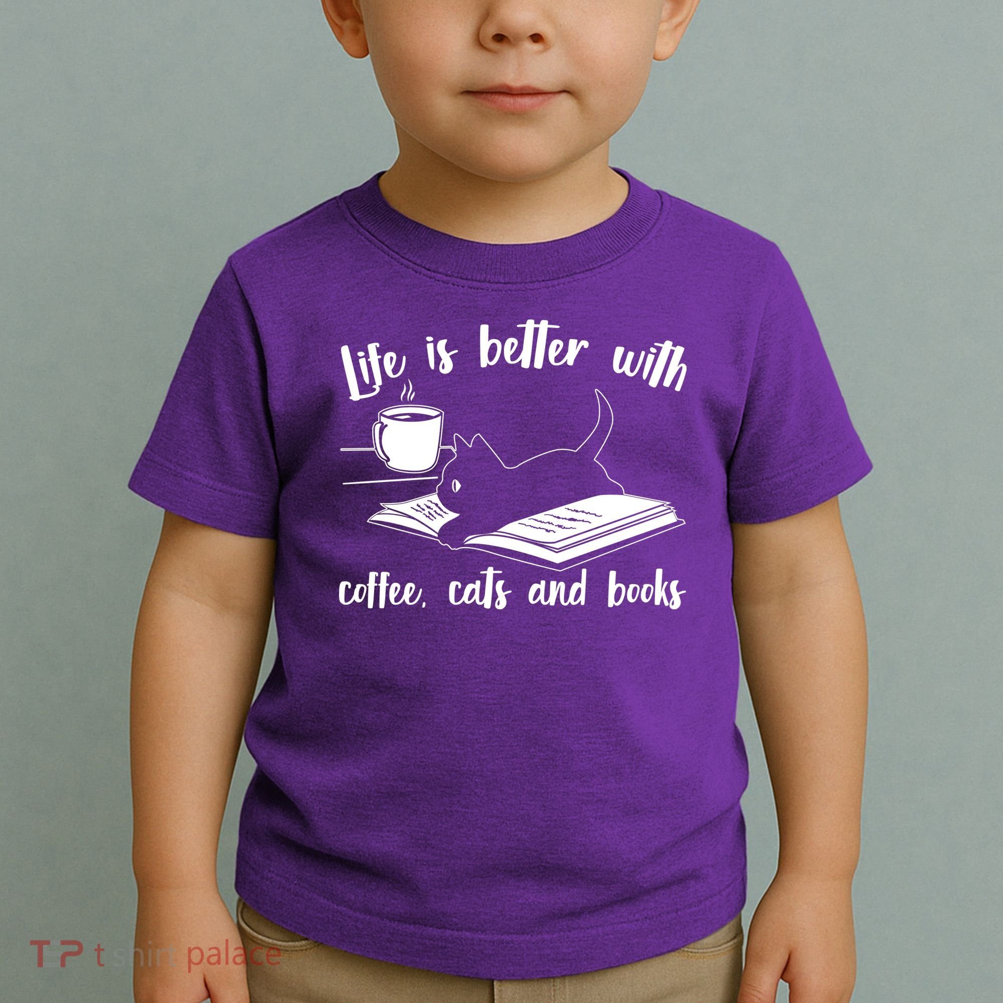 Funny Cute Life Is Better With Coffee Cats And Books Toddler T-Shirt