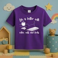 Funny Cute Life Is Better With Coffee Cats And Books Toddler T-Shirt thumb 3