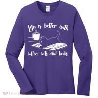 Funny Cute Life Is Better With Coffee Cats And Books Women's Long Sleeve Shirt thumb 0