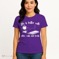 Funny Cute Life Is Better With Coffee Cats And Books Women's T-Shirt thumb 4