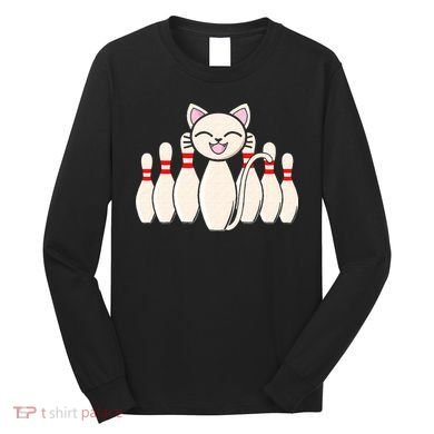 Funny Cat Lover Tee Bowling Pin Cat Bowler Bowling Player Long Sleeve Shirt